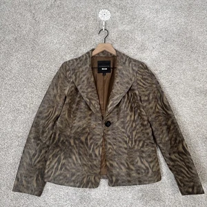 Classiques Entier Womens One Button Collared Printed Blazer Jacket Brown Medium - Picture 1 of 10