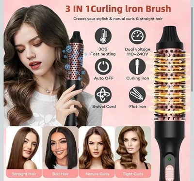 Thermal Hot Hair Round Brush Comb 32mm Heated Straightener Curler Dry Wet Use - Image 1 of 4