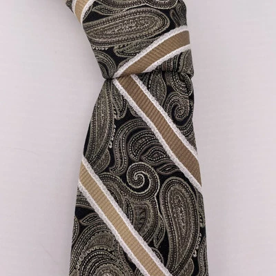 Corbata de seda de diseñador para hombre DISEÑOS PLATINO negra dorada cachemira hecha a mano en China Foto 1 de 4