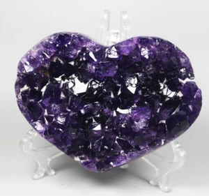Natural URUGUAYAN AMETHYST GEODE CLUSTERS HEART CRYSTAL Specimen /Acrylic Stand - Picture 1 of 9