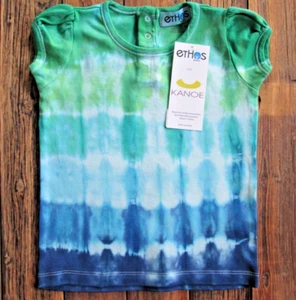 ethos BABY Paris 4T Shirt Tie Dye Girls Tee Blue Green Organic Cotton Fair Trade - Picture 1 of 6