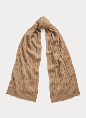$348 Polo Ralph Lauren Unisex Cable-Knit 100% Cashmere Scarf Collectin Camel - Image 1 of 4