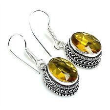 Yellow Citrine Gemstone Handmade 925 Sterling Silver Jewelry Earring Size 1.3"