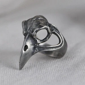 925 Sterling Silver Crow Skull Biker Men Ring A3046 - Picture 1 of 10