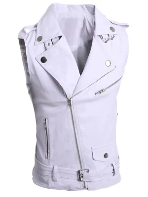 Leather Vest Jacket Motorcycle Biker Women Style Womens Waist Western White 26 - Image 1 of 3