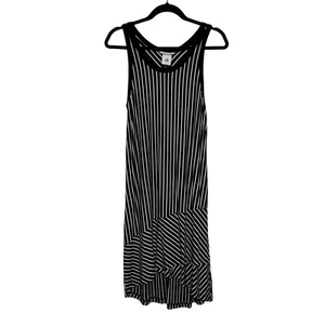 Cabi ATC Wink Knit Tank Dress Size M Black White Stripes Assymetrical Hem Beach - Picture 1 of 7