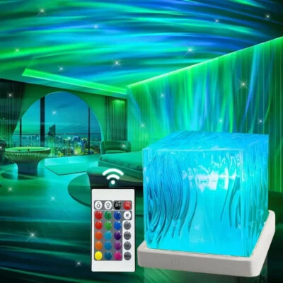 Ocean Wave Aurora Projector Lamp 16 Colors LED Night Light Bedroom Rechargeable - Image 1 of 4