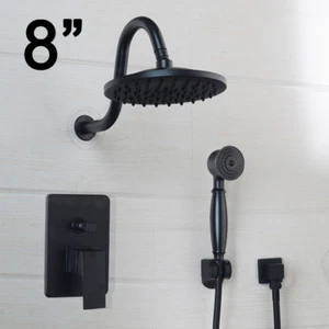 8" Runde Regenkopf Handspary Wasserhahn Premium Schwarz Messing Duscharmatur Einheit - Bild 1 von 7