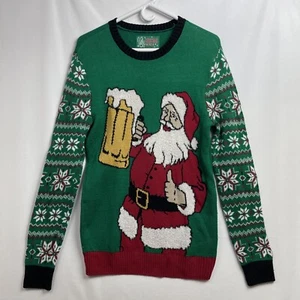 Brutto maglione natalizio marca tazza di birra Babbo Natale da uomo piccolo strutturato - Foto 1 di 12