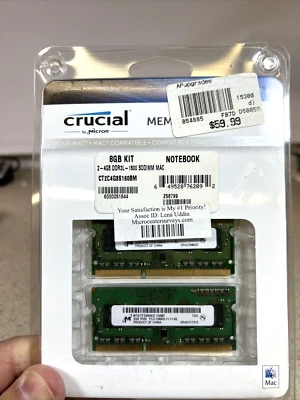 Crucial 8GB Kit 2x 4GB DDR3 DDR3L 1600 MHz PC3-12800 Sodimm Memory Apple MAC - Image 1 of 3