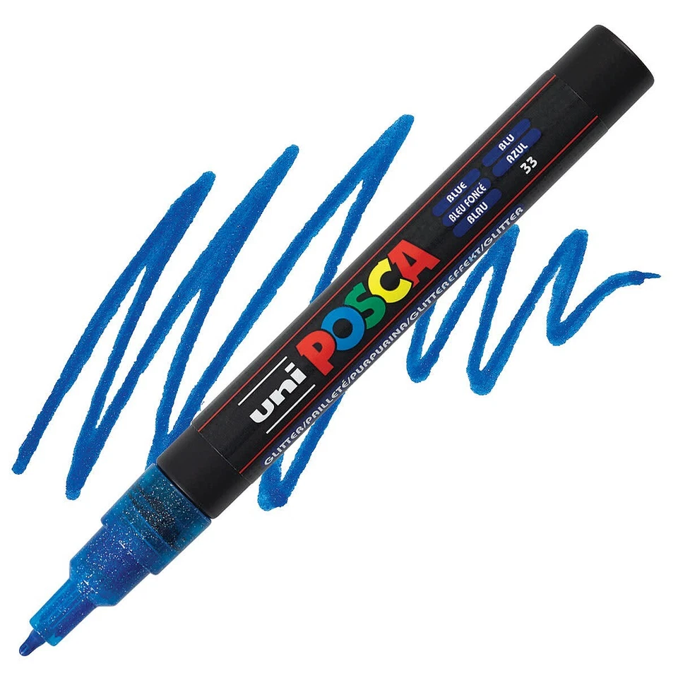 Posca Markers, Paint Marker, Glitter Blue Paint, 3M Fine Tip, Opaque, Sparkle - Image 1 of 2