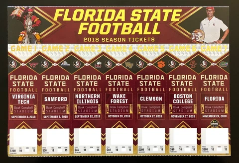 2018 Florida State Seminoles Football Collectible Ticket Stub - Any Home Game Cover