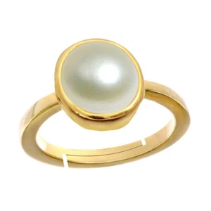 Natural Gemstone Pearl 18K Gold Plated Adjustable Ring in Size (AU H-P or Q-Z) - Picture 1 of 6