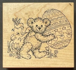 Orsacchiotto Fuzzy Porta Uovo di Pasqua Fiori Primaverili PSX K-2659 Timbro Gomma Legno - Foto 1 di 3
