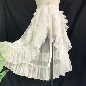Ruffles Women Mesh Lace Skirt Sheer Lolita Wrap Sarong Irregular Asymmetric