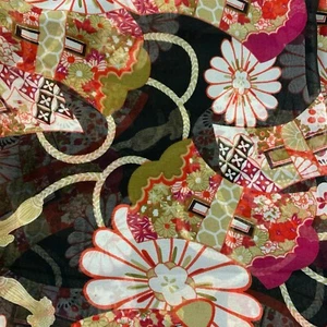 100% Silk Chiffon Black Flower and Rope Design 1mx 1.45m Remnant, Dress B2 - Picture 1 of 1