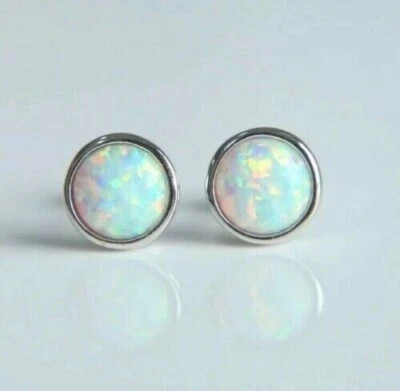 Lab-Created Fire Opal 4Ct Round Cut Stud Earrings 14K White Gold Plated Silver - Image 1 of 4