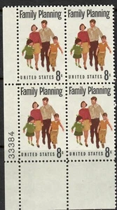 #1455 1972 8-cent Family Planning block of 4 with plate# MNH - Picture 1 of 1