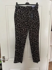 M&S Ankle Grazer Hose schmales Bein hoher Bund Größe 6 8 R NEU £35 schwarz beige - Bild 1 von 11