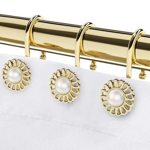 Gold Shower Curtain Hooks Rings Decorative Shower Curtain Hangers Heavy Duty ... - Picture 1 of 6