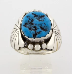 11 - Kingman Turquoise Ring By Navajo Artist Anna Spencer - Picture 1 of 4