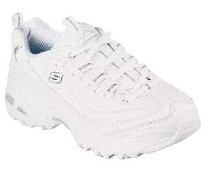 BEST PRICE! Women's Shoes Skechers D'Lites, White Silver Leather - Free Ship - Picture 1 of 5