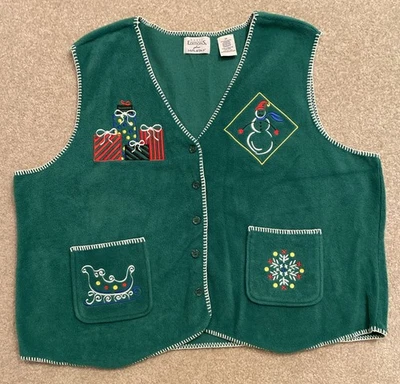 VTG 90's Basic Editions Holiday Christmas Sweater Vest Fleece Embroidered Sz 3X - Image 1 of 4