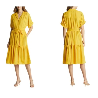 Tahari ASL Yellow Drop Needle Georgette Shirtdress Size 8 NWOT $149 MSRP - Image 1 of 4