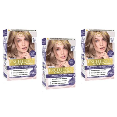 3pz L'OREAL EXCELLENCE CREME Colorante capelli 8.11 Biondo Chiaro Ultra Freddo - Immagine 1 di 4