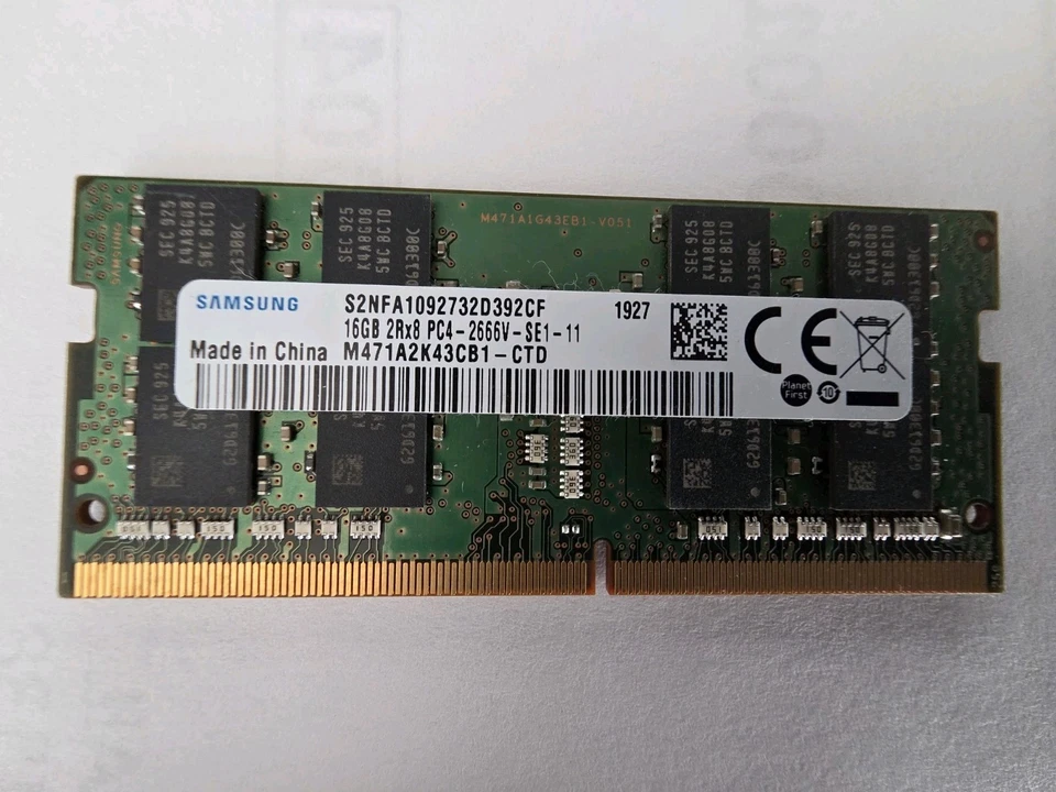 Samsung 16GB 2RX8 PC4-2666V- DDR4 21300 SO-DIMM Laptop Memory M471A2K43CB1-CTD - Image 1 of 1