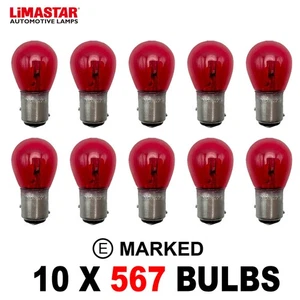10 x 567 Red 12v 21/5w BAW15D Brake Stop & Tail Car Light Bulb - Off Set Pins - Picture 1 of 3
