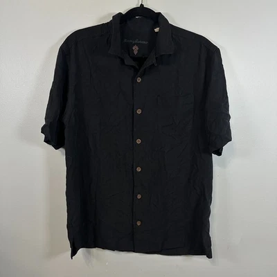 Camisa Tommy Bahama Para Hombres Pequeña Manga Corta Abotonada 100% Seda Negra Playa Foto 1 de 3