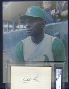 Satchel Paige Negro League Baseball Autographed 3x5 Card PSA SLAB GR9 & Photo - Picture 1 of 2
