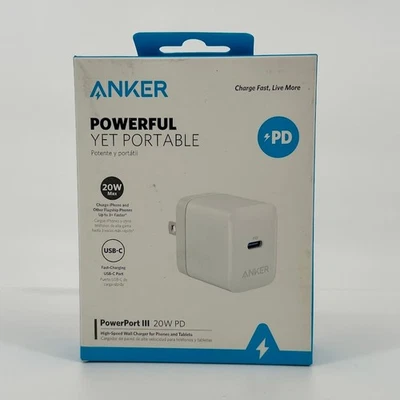 Anker PowerPort III 20W PD USB-C Fast Charge Block Wall Charger iPhone Samsung - Image 1 of 2