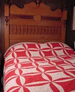 Antique Hand Quilted Red Quilt Orange Peel Pattern Cotton Fabric Full Size bed - Picture 1 of 8