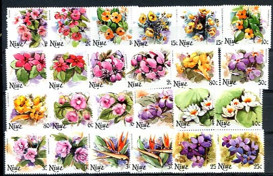 BRITISH NIUE - FLOWERS Yvert # 316/27 + 331/42 Complete Sets MNH VF - Image 1 of 1