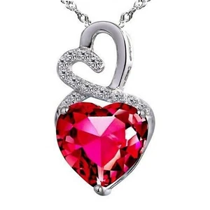 4Ct Created Ruby Double Heart Cut Infinity Pendant 14k White Gold Plated - Picture 1 of 9