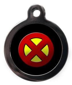 Etiqueta de identificación de mascotas Superhero X Etiqueta MEN personalizada Detalles de 26 mm o 32 mm en la parte posterior  - Imagen 1 de 2