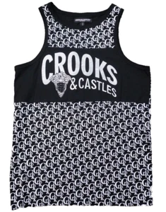 Crooks And Castles Tank Top Shirt Black Small Medusa w' All Over Print Logo NWOT - Picture 1 of 8