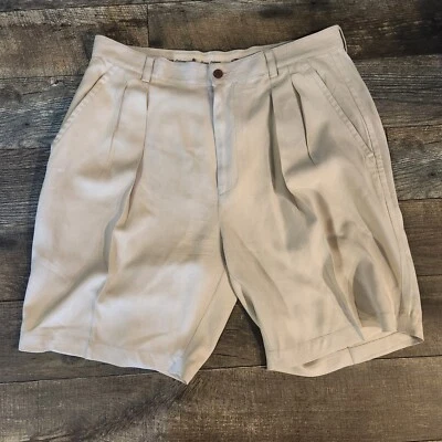 Tommy Bahama Relax Short мужские 35 100% шелк плиссированные спереди бежевые легкие хаки - Изображение 1 из 4