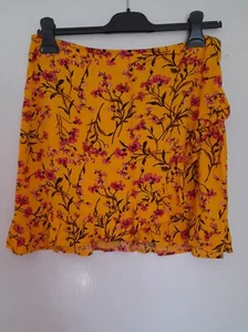 Red Herring Women's Orange Floral frilled wrap short viscose Skirt, size 12 - Picture 1 of 6