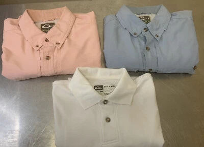 (3) Mens Drake Hunting Shirts Men’s Medium Button Front Polo Waterfowl Systems - Image 1 of 4
