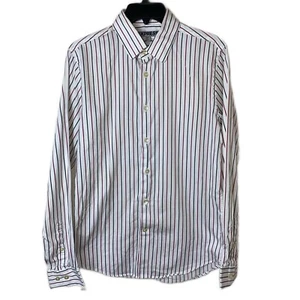 Express Button Down Shirt Mens Small White Red 14 Plaid Long Sleeve Casual - Picture 1 of 7
