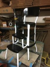 Vintage Retro Black  White  Cosco Kitchen Step Stool Farm Chair Pull Out Steps