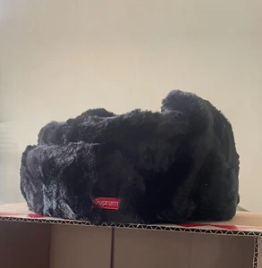 Supreme FW24 Ushanka Faux Fur Earflap Logo Pin Hat Black Size M/L New IN HAND - Picture 1 of 5