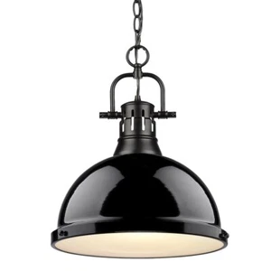 Duncan 1-Light Black Pendant and Chain with Black Shade - Picture 1 of 6
