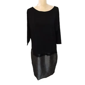Ann Taylor elegant black silver dress sz 12 faux leather accent - Picture 1 of 5