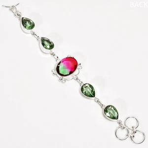 Bio Tourmaline Quartz Peridot Fashion Jewelry 925 Silver Bracelet 6-8" ARB-193 - Picture 1 of 3