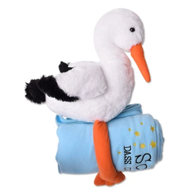 TE-TREND Storch Kuscheltier Plüschtier Geburt Taufe Geschenk Klapperstorch 38cm Blau