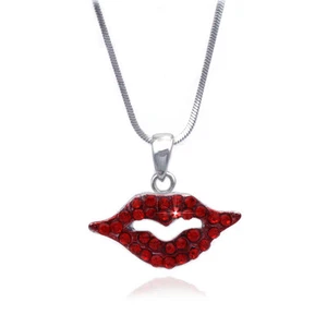 Small Sexy Lips Charm Pendant Necklace Woman Fashion Jewelry Red Lipstick - Picture 1 of 2